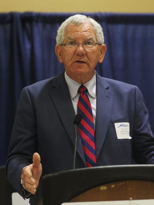 State Sen. Jim Fannin, R-Jonesboro, speaks at an annual luncheon for the northeast Louisiana legislative delegation hosted by the Monroe Chamber of Commerce in Monroe, Thursday, July 13, 2017.