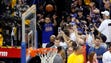 Stephen Curry shoots from the tunnel during warm ups