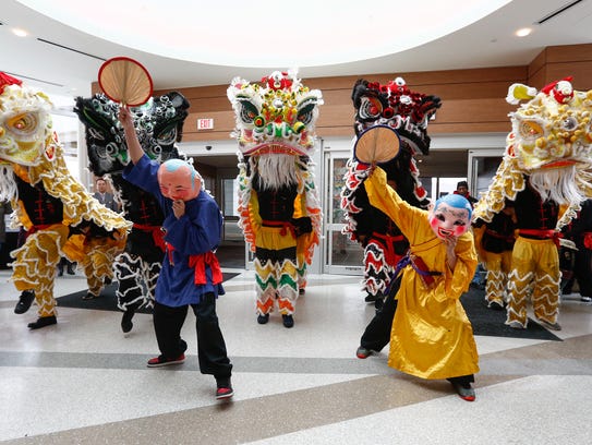 The ceremonial lion dance at the opening ceremony of