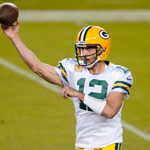 Green Bay Packers quarterback Aaron Rodgers (12) p