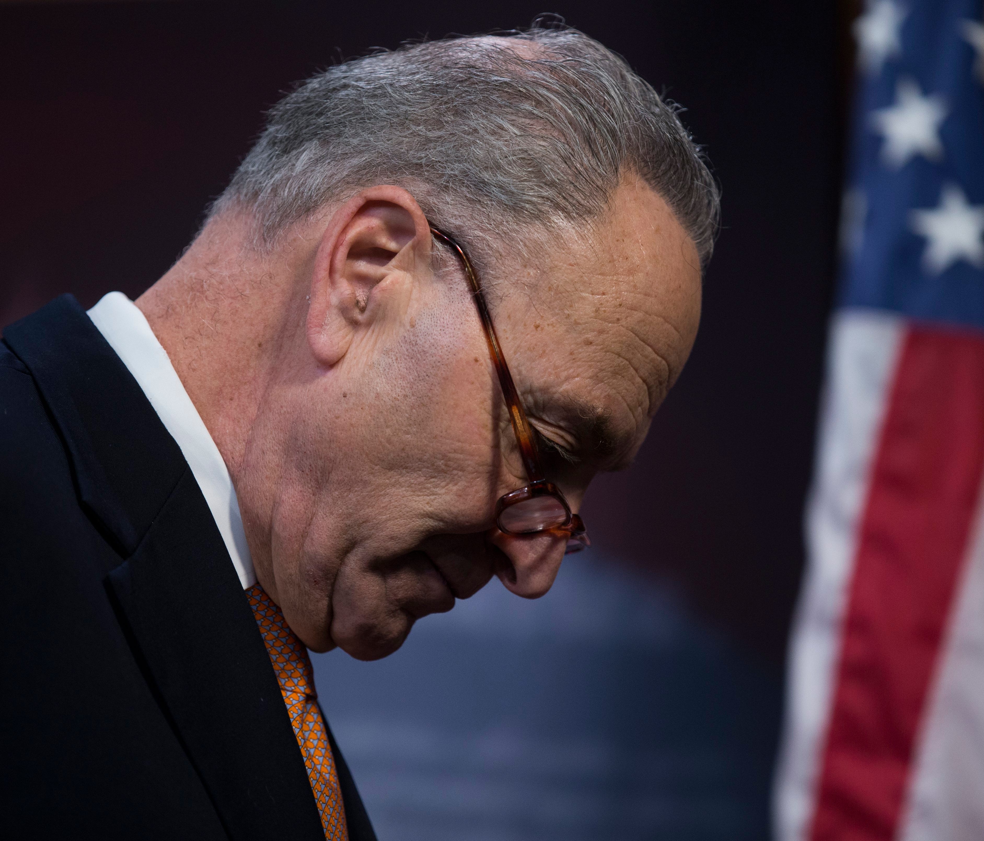 Senate Minority Leader Chuck Schumer walks from the podium after a press conference as the Senate continues work on ending the government shutdown in the US Capitol in Washington, DC, USA, 20 January 2018. Negotiations continue in the Senate today to