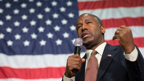 Dr. Ben Carson speaks during a campaign rally at the Sharonville Convention Center Sept. 22, 2015, in Cincinnati.
