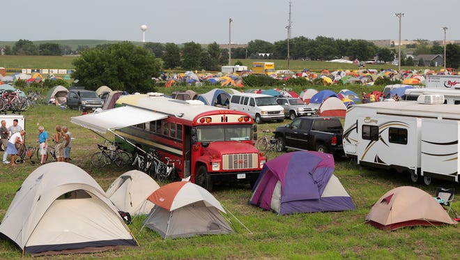 Riders set up their camps during RAGBRAI 2014 in Rock Valley.