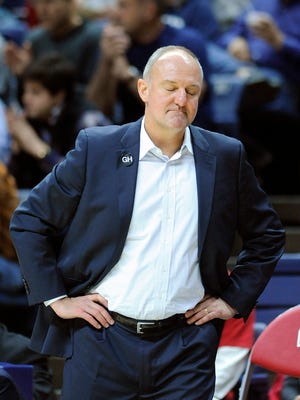 Ohio State men's basketball head coach Thad Matta reacts during his team's 75-55 loss to Connecticut earlier this season. Matta lost four freshmen to transfer from a class rated as top five in the nation this year.