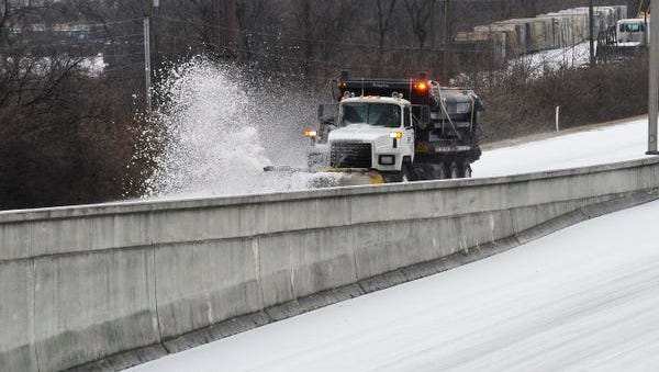 TDOT salt trucks works the northbound exit I-65 at Armory Drive on Feb. 16 in Nashville. February was one of the coldest in Nashville's history.