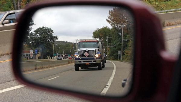 Heavy trucks travel on Route 17 in Sloatsburg on Oct. 1, 2014. The state DOT is considering a request by Assemblyman James Scoufis to forbid tractor trailer trucks from using routes 17 and 32 in Rockland and Orange counties. Scoufis says truck companies use the local roads to save on Thruway tolls.
