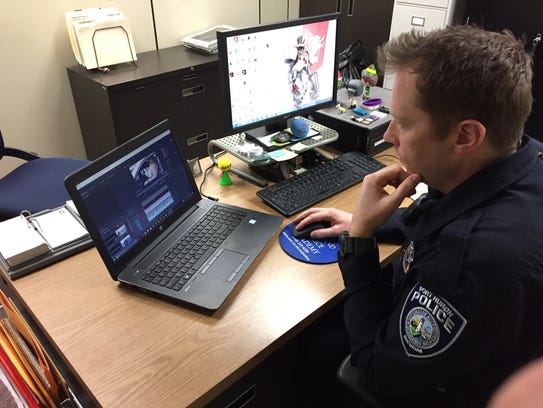 Port Huron Police Officer Patrick Eash edits a video