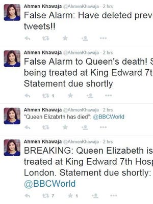 False tweets spark alarm that Queen Elizabeth died