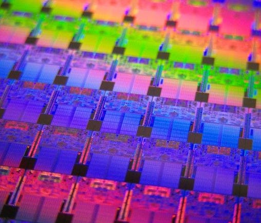 A wafer of Intel processors.