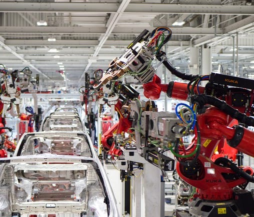 Tesla vehicle production line.