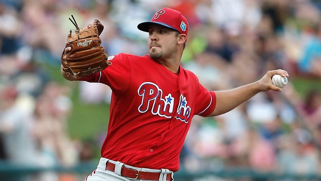 Philadelphia Phillies starting pitcher Adam Morgan pitches during the first inning of a game Thursday against the Atlanta Braves at Champion Stadium.