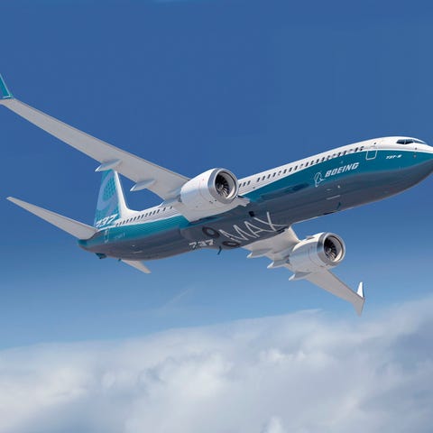 A Boeing 737 Max in flight.