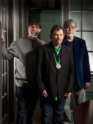 Teddy Gentry (van links), Jeff Cook en Randy Owen uit Alabama, afgebeeld in Nashville in 2017.