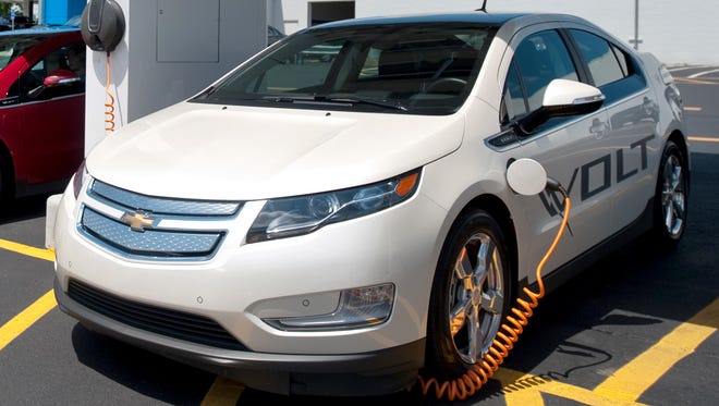 A Chevrolet Volt gets recharged