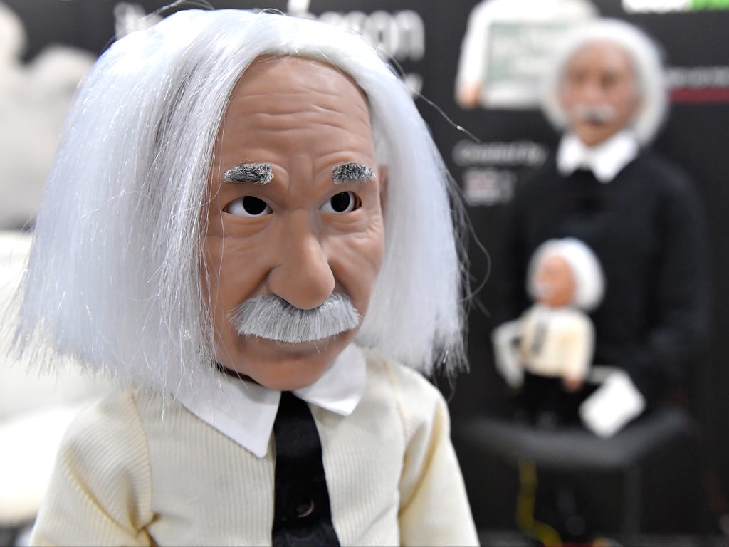 Professor Einstein, an educational wi-fi connected robot is on display at the Hanson Robot display during the opening day of CES in Las Vegas.