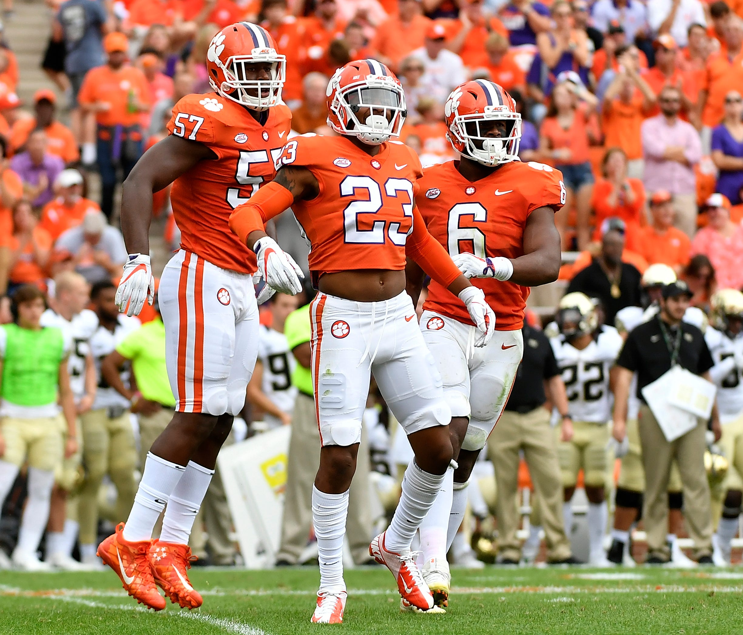 Clemson players celebrate during their game against the Wake Forest.