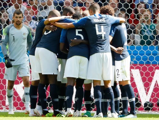 France players celebrate after the opening goal against