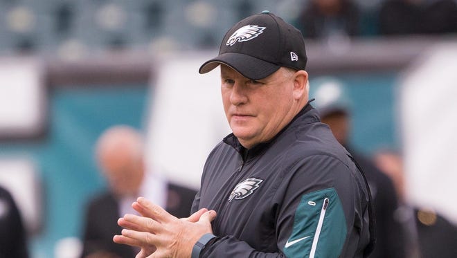 Nov 22, 2015; Philadelphia, PA, USA; Philadelphia Eagles head coach Chip Kelly prior to action against the Tampa Bay Buccaneers at Lincoln Financial Field. Mandatory Credit: Bill Streicher-USA TODAY Sports
