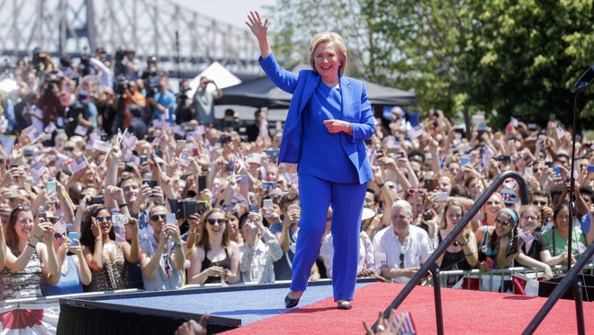 Hillary Clinton arrives to make her official launch address on Roosevelt Island in New York on June 13, 2015.
