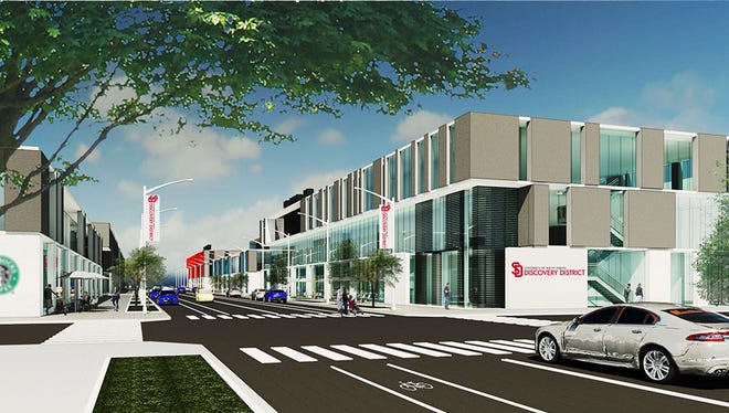 A drawing of the first phase in a multi-tenant research park at the University of South Dakota Discovery District in Sioux Falls.