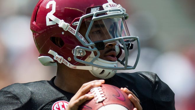 Alabama quarterback Jalen Hurts (2) during the A-Day Game at Bryant-Denny Stadium on the University of Alabama campus in Tuscaloosa, Ala. on Saturday April 21, 2018.