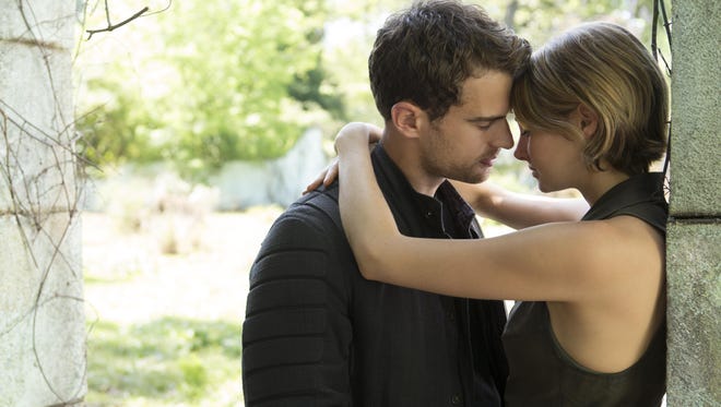 Four (Theo James) and Tris (Shailene Woodley) in “The Divergent Series: Allegiant.”