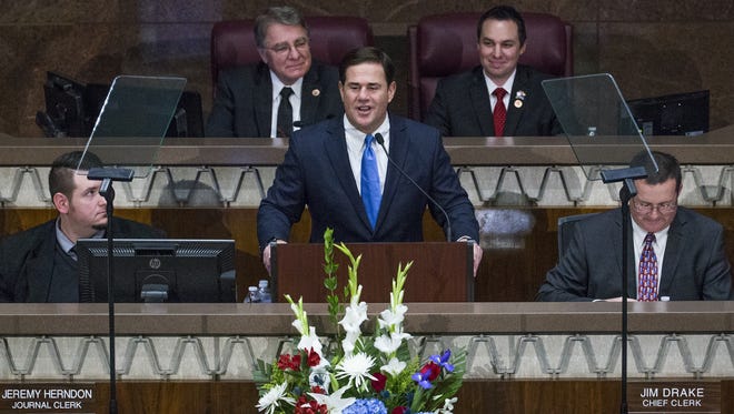 Gov. Doug Ducey delivers his State of the State address in the House of Representatives at the Capitol on Jan. 9, 2017.
