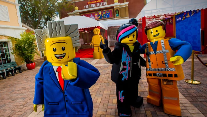 WINTER HAVEN, FL -- February 6, 2016 -- Emmet, Wyldstyle, and Risky Business at the opening of THe LEGO Movie 4D A New Adventure now playing the the Fun Town Theater at LEGOLAND Florida Resort.  (PHOTO / CHIP LITHERLAND)
