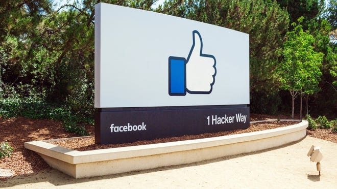The Facebook like symbol on the address sign outside of Facebook's campus.