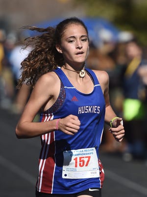 Reno freshman Penelope Smerdon wins the North 4A girls Cross Country Regional Championship  with a time of 19:35 on Oct. 27, 2017 at Reed High School.