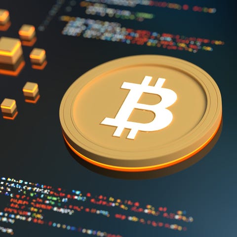 Bitcoin logo on graphic screen