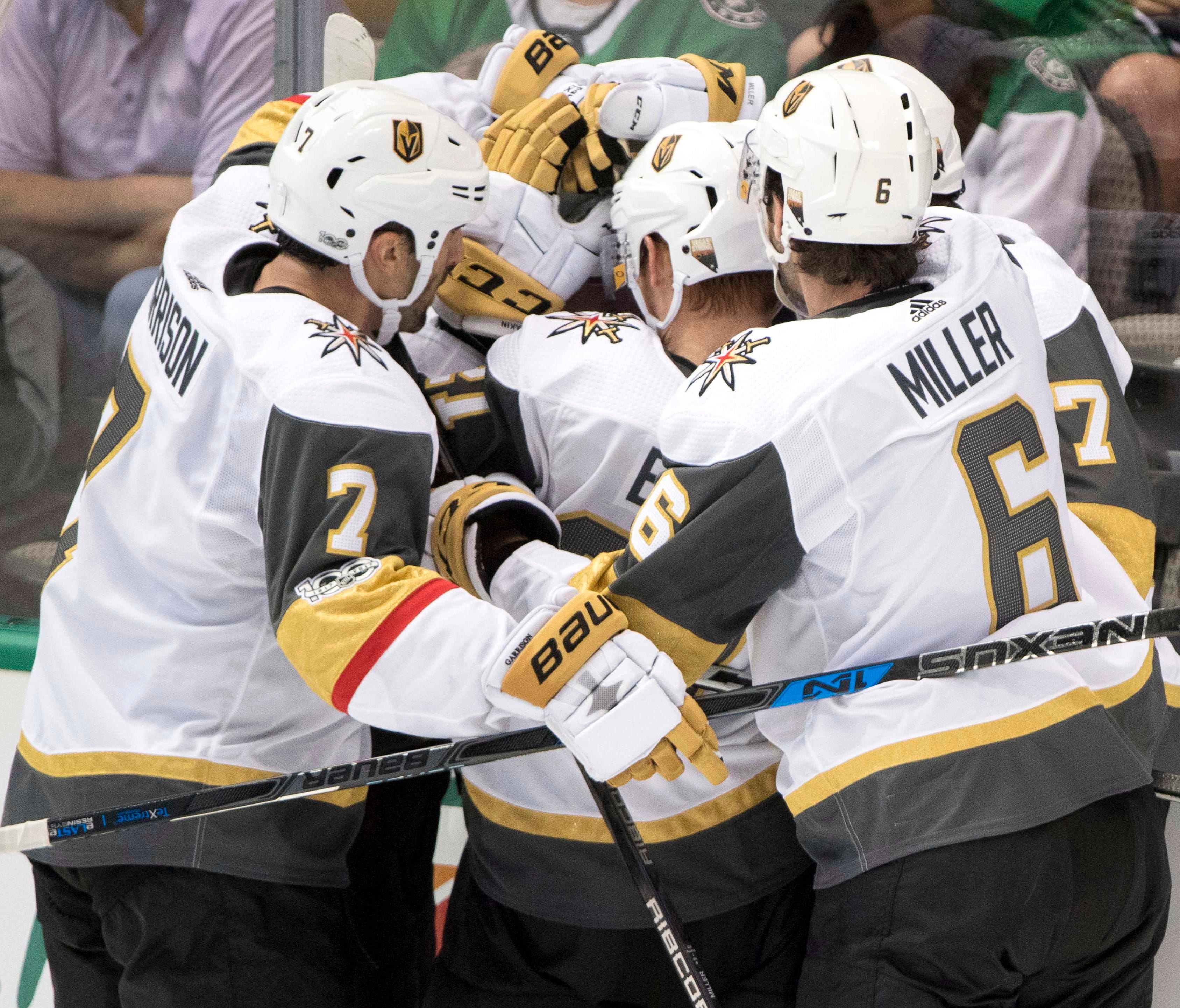 Vegas Golden Knights celebrate a goal by James Neal on Oct. 6.