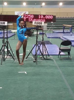 Tynesia Stevens of All Around Gymnastics Academy in Port St. Lucie earned a perfect score of 10.0 on her floor routine at the Sand Dollar/Whitlow Invitational in Orlando.