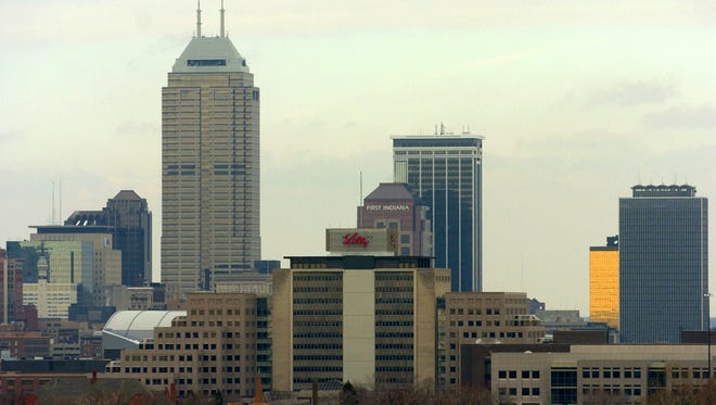 Looking north at the Lilly headquarters with the city in the background.