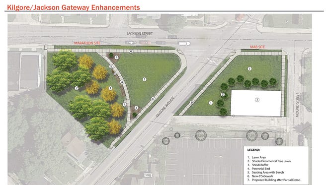 The city of Muncie has released this drawing of a plan to turn property at Kilgore Avenue and Jackson Street into greenspace.