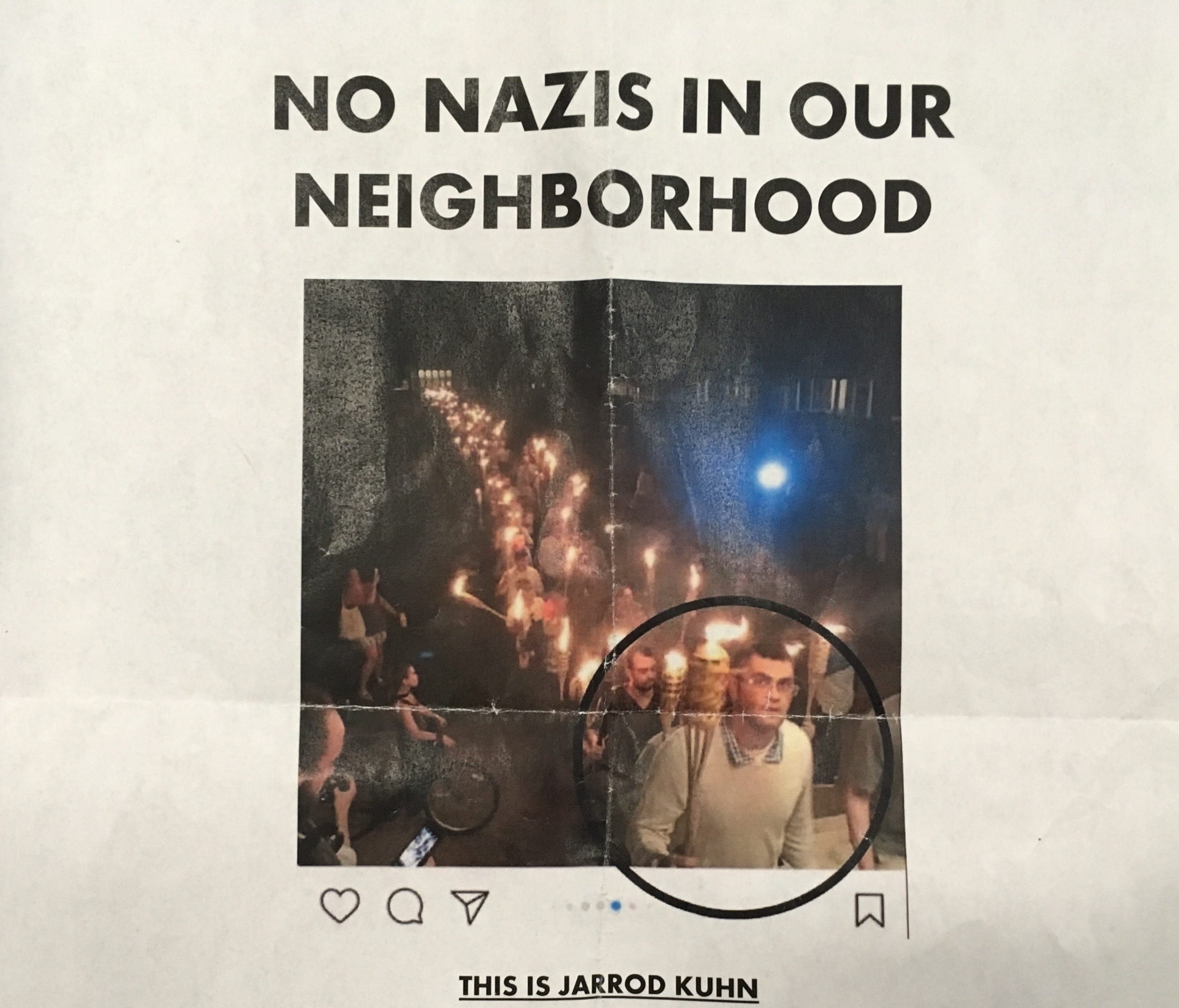 This flyer was hung around the village of Honeoye Falls, identifying Jarrod Kuhn as a 