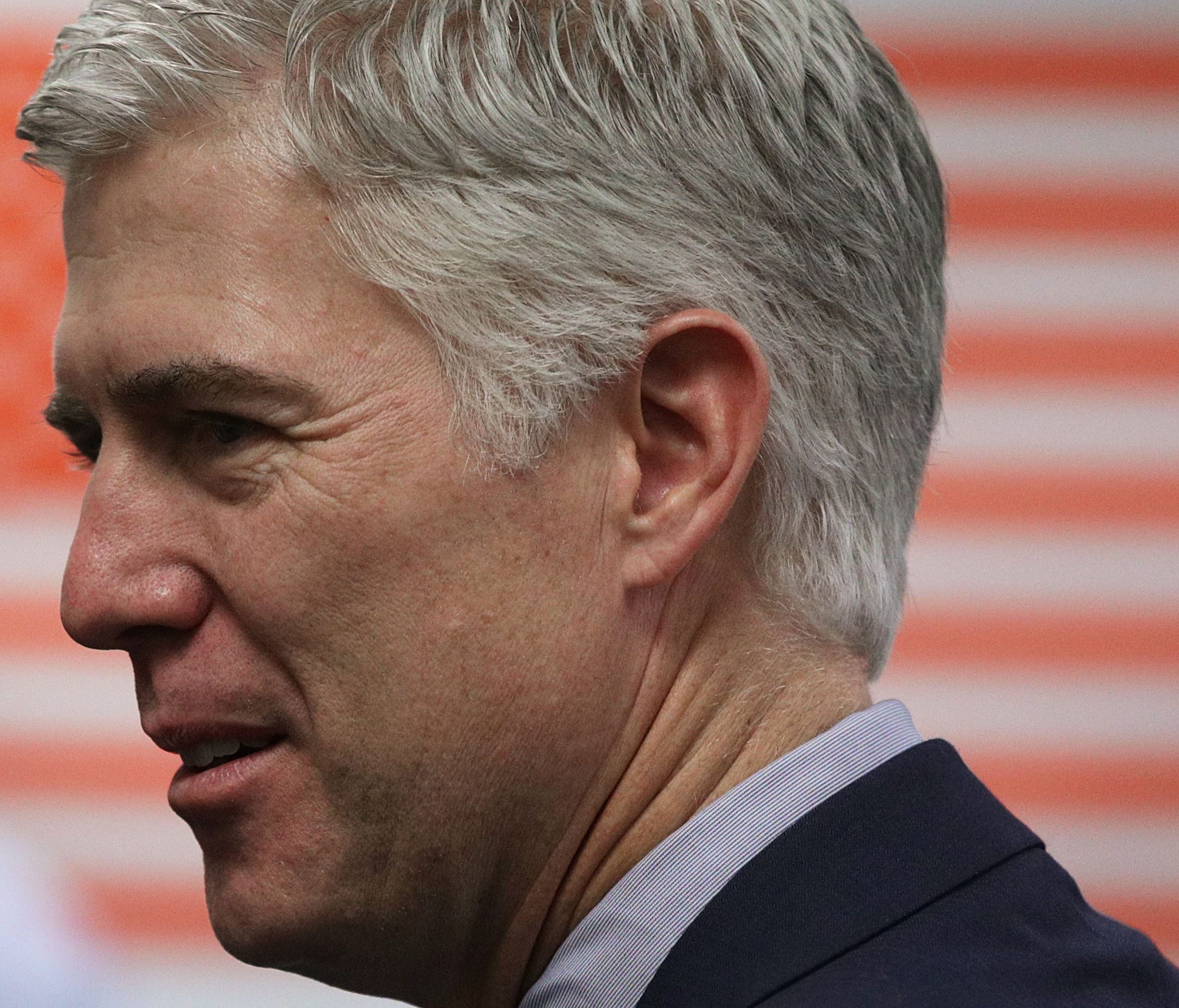 Neil Gorsuch arrives for a meeting with Sen. Richard Blumenthal on Feb. 8, 2017, on Capitol Hill.