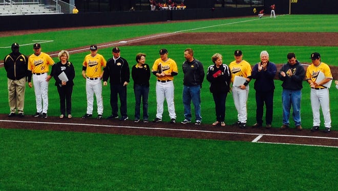 Nine Hawkeye senior baseball players were honored prior to Sunday’s home regular-season finale at Duane Banks Field.