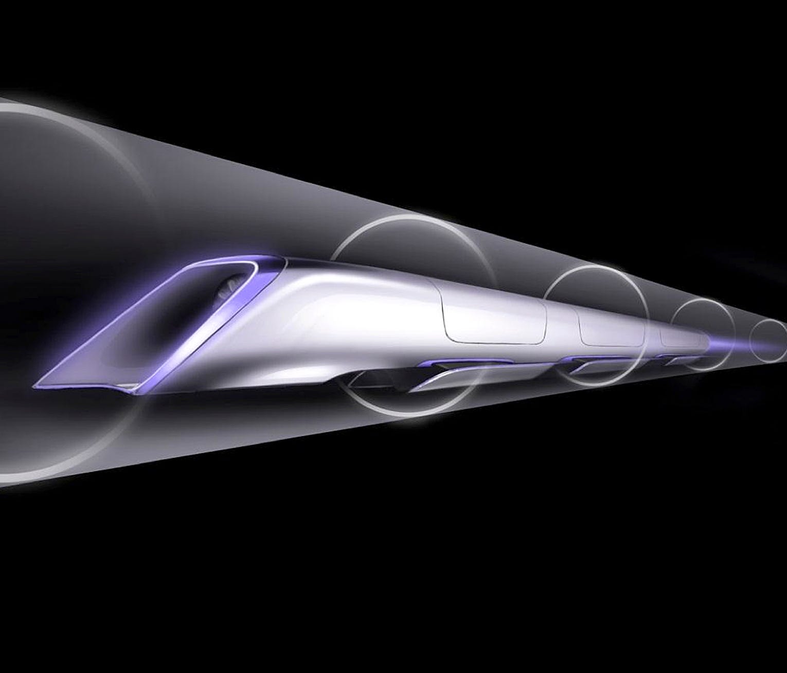 An image released by Tesla Motors,  is a conceptual design rendering of the Hyperloop passenger transport capsule.