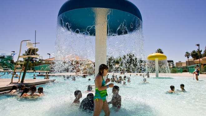 Mesquite Aquatic Center, built in 1994, has an eight-lane competitive pool, several waterslides and two mushroom fountains, among other features.