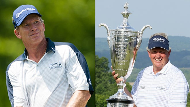 Woody Austin (left) and Colin Montgomerie.