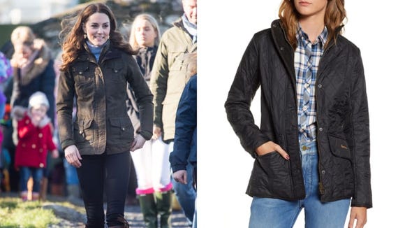 Kate Middleton in a Barbour coat.