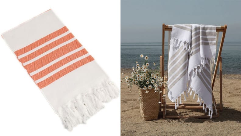 BAY LAUREL Turkish Beach Towel with Travel Bag 39 x 71 Quick Dry Sand Free Lightweight Large Oversized Beach Towel Turkish Towels Light Beach Towel Travel Towels 