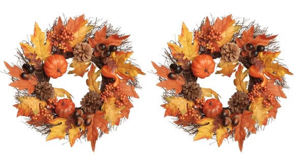 Get this festive faux wreath for your front door.