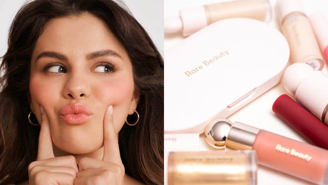 Play with colorful lip balms, liquid blushes, and shimmering highlights from Rare Beauty by Selena Gomez.