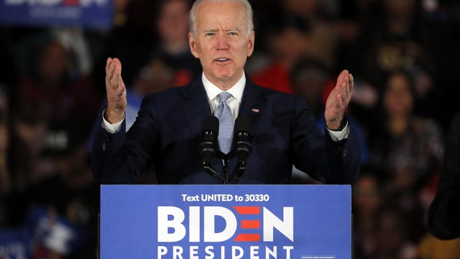 Democratic presidential candidate former Vice President Joe Biden speaks at a primary night election rally in Columbia, S.C., on Feb. 29, 2020 after winning the South Carolina primary.