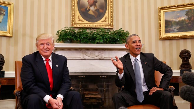 President Barack Obama meets with President-elect Donald Trump in the Oval Office of the White House on Thursday.