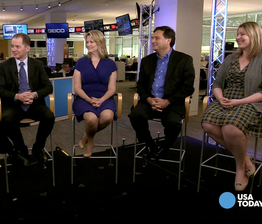 Max Stier, Sara Fagen, Ron Klain and Nicole Hemmer take part in a USA TODAY roundtable on President Trump's first 100 days.