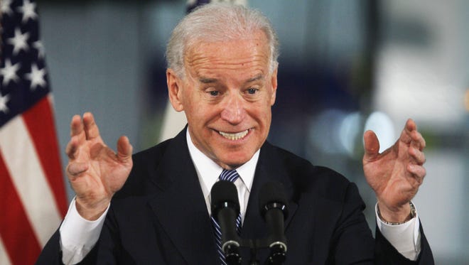 The ever-expressive Vice President Joe Biden gestures as he speaks to workers at Ener1's Greenfield plant, which makes advance lithium ion batteries for electric cars, on Jan. 26, 2011.