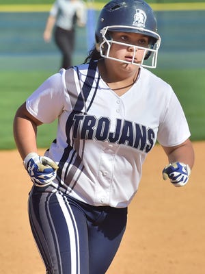 Chambersburg's Brooklyn Miller rounds the base during a home run. Chambersburg hosted State College on Tuesday, May 1, 2018 at Norlo Park softball field. The Lady Trojans won 10-5.
